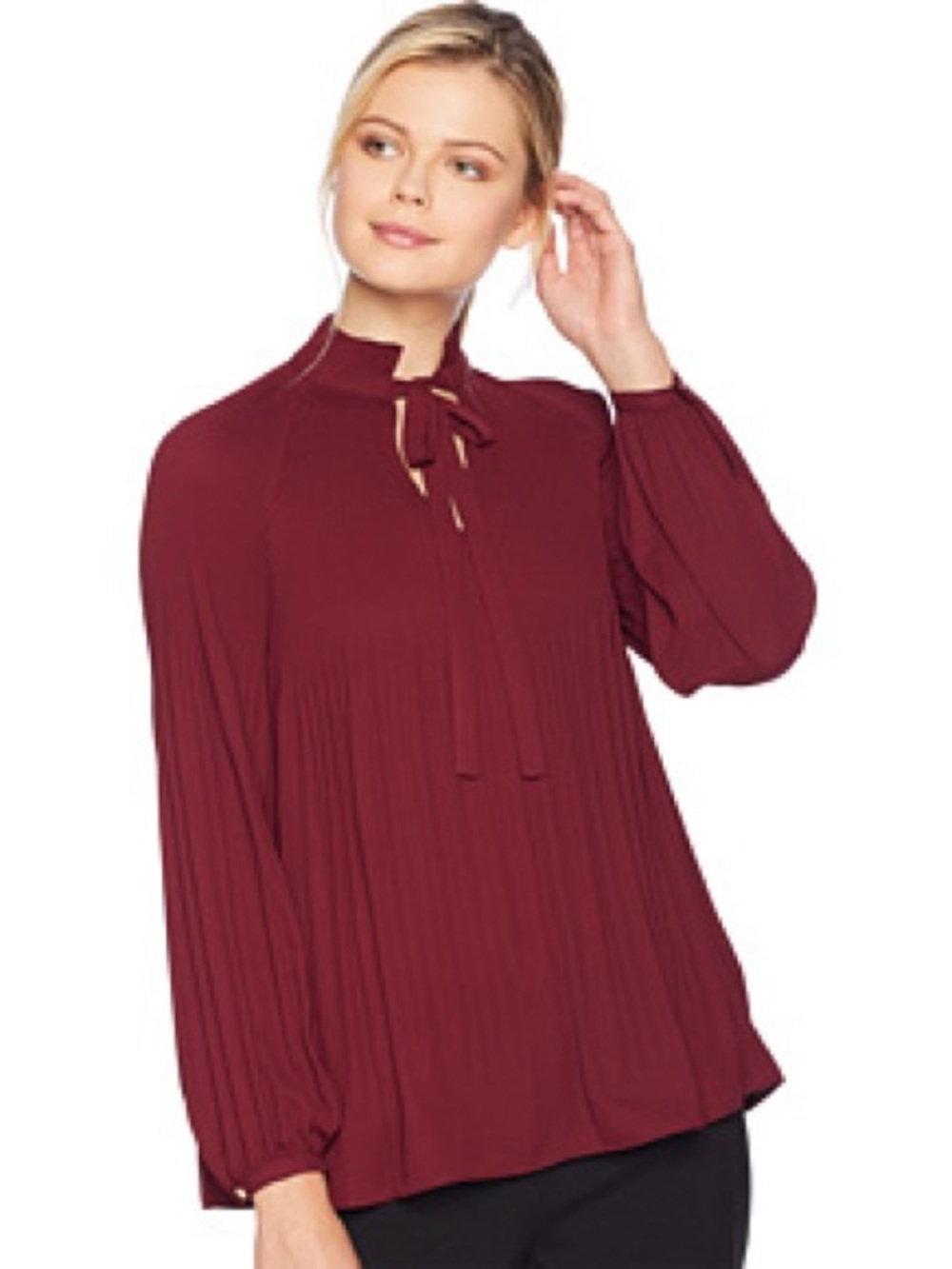 Lauren Ralph Lauren accordion pleated georgette blouse in burgundy - Large